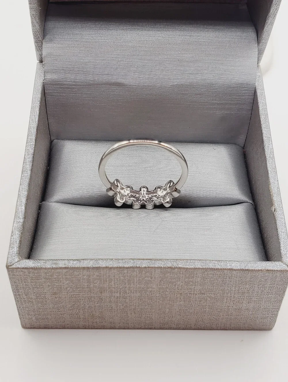 Genuine Blue Diamond Accent 925 Sterling Silver Floral Triple Flower Ring